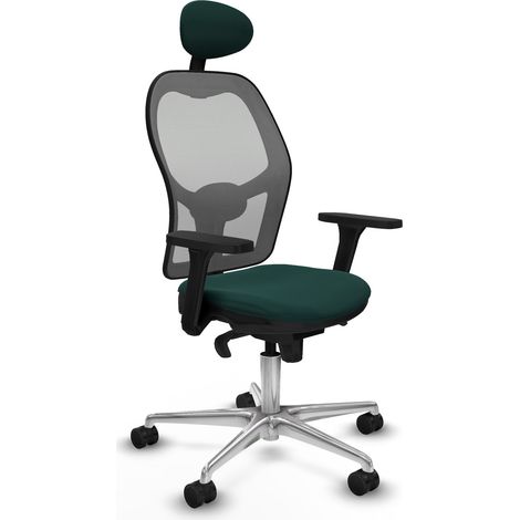 Jorquera sincro malla gris similpiel verde botella brazos 3D base aluminio cabecero fijo ruedas 65mm nailon (1/5)