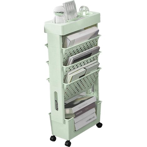 Étagère mobile, multifonctionnelle, grande capacité, à plusieurs niveaux, avec 4 roulettes universelles, étagère de bureau d'appoint, idéale pour les bureaux, les écoles et les maisons. Écologique. (1/5)