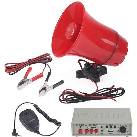 Altavoz de alarma de advertencia para coche de 12 V y 130 dB, sirena de policía con bocina, amplificadores, sistema de micrófono y lector de tarjetas MP3. (1/5)