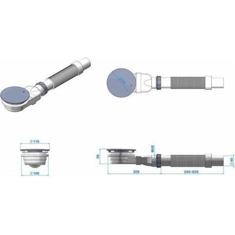 Bonde Douche Extra Plate 90mm - Kit Anti-Odeurs avec Tamis à Cheveux et Tuyau Flexible (1/4)