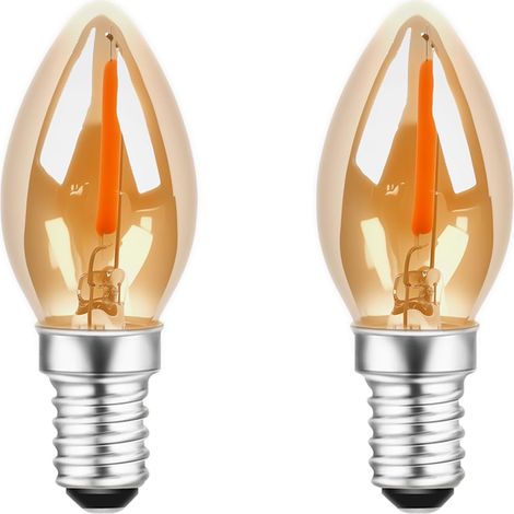 Lot de 2 ampoules bougie E12, 2200 K, blanc chaud ambré, 0,5 W LED (équivalent à 5 W), ampoule à filament vintage C7, petite base à vis pour lampes de sel, veilleuses, lampes de table – AC [Classe éne (1/5)