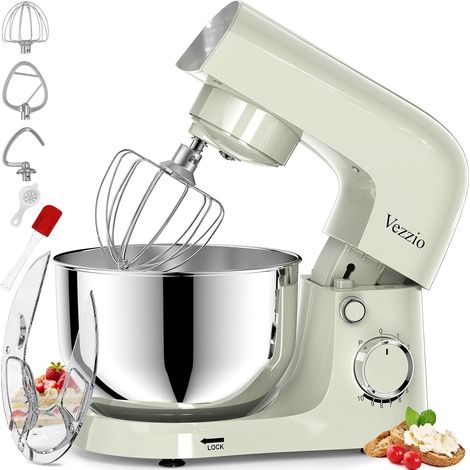 Robot pétrisseur compact 1500W 4.5L 10 vitesses avec crochet pétrisseur fouet protection anti-éclaboussures Vert (1/5)