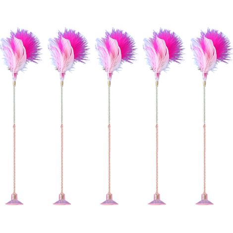 Lot de 5 jouet pour chat avec plume, ventouse et ressort métallique, accessoire interactif pour intérieur (1/5)