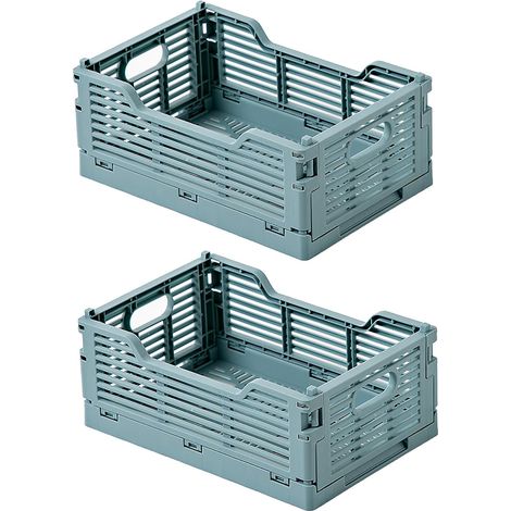 Lot de 2 Caisses Rangement Pliable Casier Pliant Cagette Plastique Pliable Boîte de Rangement pour Cuisine, Bureau, Chambre(Bleu, 22 x 15 x 9 cm) (1/5)