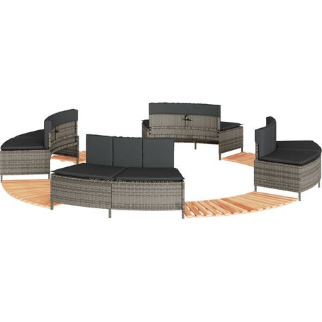 Whirlpool-Umrandung Grau Poly Rattan und Massivholz Akazie