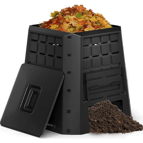 GOPLUS Composteur de Jardin avec Grande Capacité 380 L, Bac à Compost de Jardin Extérieur avec Aération, Couvercle, Porte, Composteur en PP Résistant aux Intempérie, Idéal pour Déchet Organique, Noir (1/5)