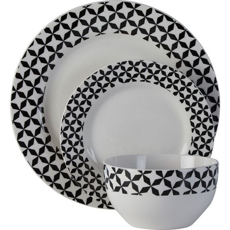 Interiors By Premier Geometric 12 Piece Windmill Dinner Set,Porcelain Build Dinnerware Set,Glazed Finish Dishes Set For Daily Use (1/5)