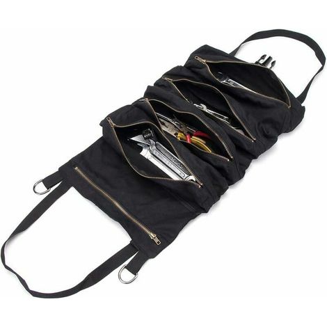 SHINING HOUSE Robuste Werkzeugtasche aus Segeltuch mit 5 Reißverschlusstaschen für Elektriker, Heizungs-, Lüftungs- und Klimatechnik, Klempner, Schreiner oder Mechaniker, Schwarz (1/5)