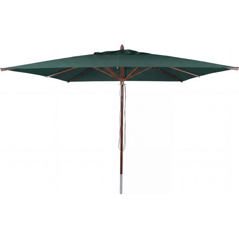 [NON UTILIZZATO] Ombrellone da giardino grande HHG-493b, hotel ristorante, poliestere/legno 17 kg, quadrato 3x3m, UV UPF 50+, verde