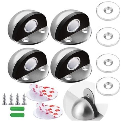 (Argent)Butée de porte magnétique,Arrêt de Porte Adhésive en Acier Inoxydable,Avec Vis de Montage,3M Colles,Pour Protéger la Porte,4pcs (1/4)