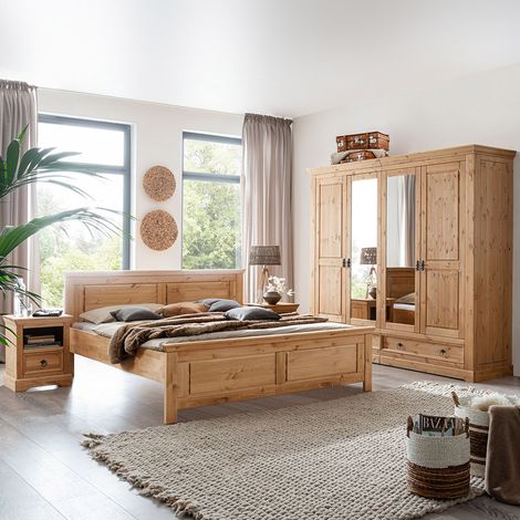 Schlafzimmer Set 4-teilig, Kiefer massiv eichefarben geölt, STEINKJER-69 (1/5)