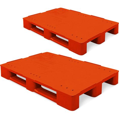 BRB 2 Kunststoffpaletten im Euromaß mit 3 Kufen und 7 mm Sicherungsrand, LxBxH 1200x800x145 mm, geschlossen (Rot)