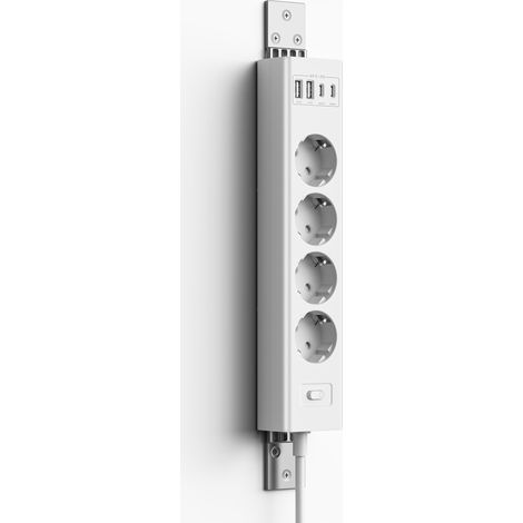 Multiprise Murale avec Interrupteur, 360° Montage Murale 2m, Multiprise 4 Prises avec Port USB Charge Rapide, parafoudre et surtension, Rallonge Electrique pour Cuisine Bureau (1/5)
