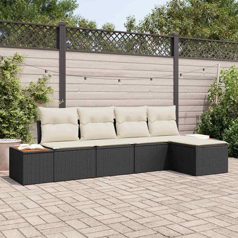 Gartensofa-set mit Kissen 6 pcs Schwarz und Creme Polyrattan