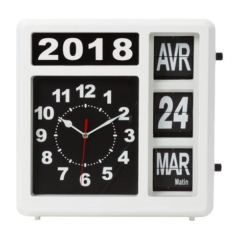 Perel – Horloge calendrier analogique 31×31 cm – Affichage grand contraste noir et blanc – Système flip pour jour et date – Pour seniors et malvoyants (1/10)