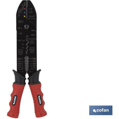 COFAN alicate term. aislados/no aislados 220 mm. , Alicates de crimpar prensa terminales para terminales aislados y terminales estañados de 0,75 mm a 6 mm. Longitud total: 220 mm. (1/5)