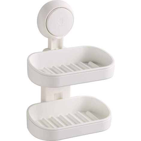 Porte-savon double couche à ventouse pour douche, support de savon robuste pour salle de bain, sans perçage, avec système d'évacuation de l'eau, en ABS (1/5)