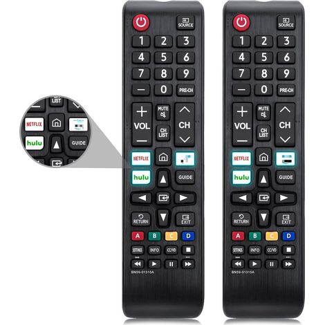 Lot de 2 télécommandes universelles pour téléviseur Samsung, télécommandes de remplacement pour téléviseur Samsung, compatibles Netflix, télécommandes Hulu à bouton IR, compatibles avec tous les télév (1/5)