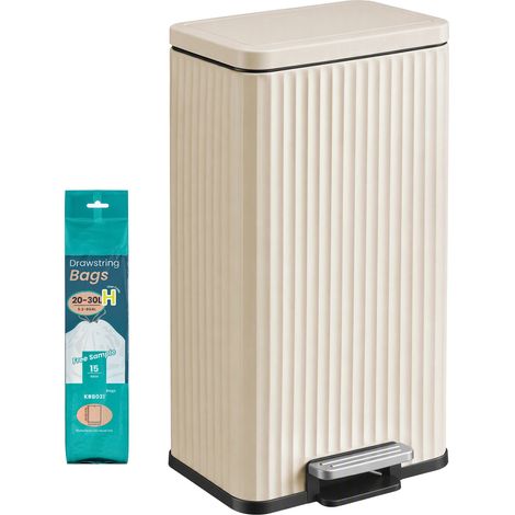 Poubelle de Cuisine en Acier avec Seau Intérieur, 30 L, 33,6 x 29,8 x 59,5 cm, Beige (1/5)