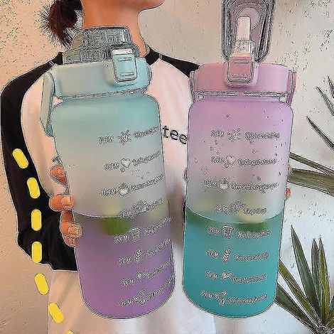 Gourde de 2 litres avec affichage de l'heure, étanche, sans BPA, finition givrée, idéale pour les sports de plein air, avec paille – Fédération de Russie – Rose (1/5)