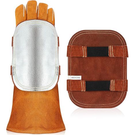 Heat shield for hand, welding hand pad, aluminized reflective leather gloves with back protection for industrial cutting (1/5)