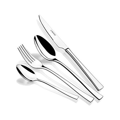 MONIX Módena Set di posate da 24 pezzi con coltello da bistecca, in acciaio inox 18/10, design contemporaneo, finitura lucida, spessore 2.5 mm (6 persone) (1/4)
