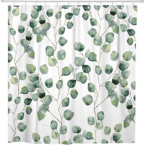 Rideau de douche aquarelle vert floral feuille eucalyptus feuilles rondes motif succulent branches décor à la maison salle de bain tissu polyester imperméable 72 x 72 pouces ensemble avec crochets (1/4)