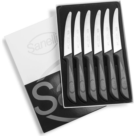 Sanelli 904206 Skin Coltelli da Tavola Set 6 Pezzi Lama Seghettata 11 cm Manico Ergonomico Antiscivolo (1/5)