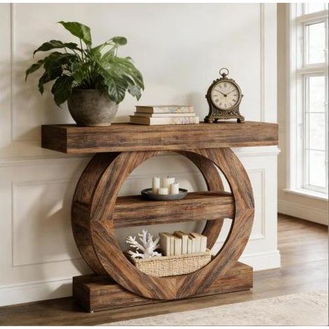 Console in legno con 3 ripiani aperti, marrone, 105x30x85 cm (1/5)