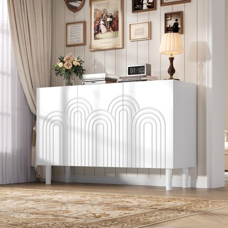 Credenza 120/38,5/79 cm bianca in MDF con 3 ante e ripiani regolabili (1/5)