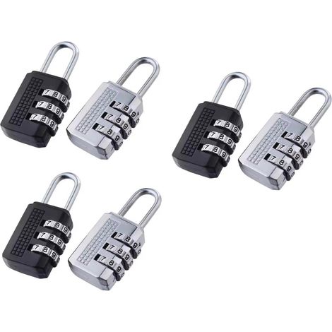 Lot de 6 cadenas à combinaison - Cadenas à combinaison à 3 chiffres en argent et noir - Cadenas de sécurité pour valise, casier, armoire, voyage, bagages, petit (1/5)