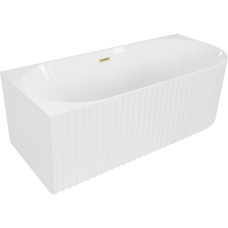 Mexen Gia baignoire îlot d'angle striée gauche 150 x 75 cm, blanc brillant, trop-plein doré brossé - 52701507500L-55 (1/3)