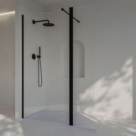 SOULHOME Mampara de ducha fijo + abatible 180º - Transparente - Cristal 8 mm Antical - Negro - Ancho 120cm (80cm fijo + 40cm abatible) – H= 200cm (1/5)