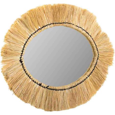 Miroir ovale en fibres naturelles esprit bohème chic - naturel fibre végétale beige clair (1/3)