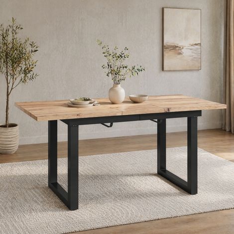 Mesa extensible de comedor 140/180 x 80 x 75 cm industrial MDF efecto roble negro DESVIAE (1/5)