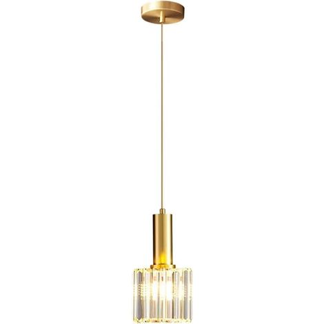 (1 lumière) Mini suspension en cristal moderne pour chambre à coucher de salle à manger d'île de cuisine, lampe de plafond en cristal de base d'or suspension