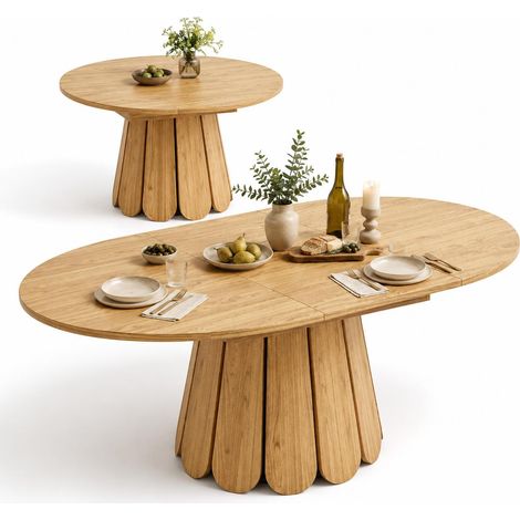 FurnitureR Natural Round to Oval Dining Table 118 to 158cm Wood Grain (1/5)
