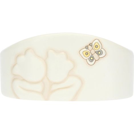 Thun, Portabicchieri Doppio in Ceramica Decorata a Mano con Decorazioni Floreali e Iconica Farfalla, Linea Elegance, 18x11x9 h cm