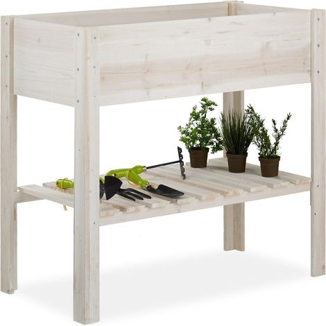relaxdays Fioriera in Legno, per Balcone Terrazza e Giardino, Spaziosa, per Una Postura Corretta HLP 80x88x44 cm, Bianco (1/5)