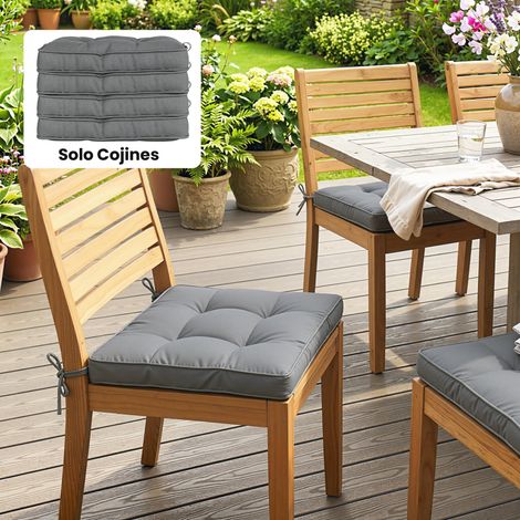 Conjunto de Cojines para Sillas de Comedor y Jardín Impermeable con 2 Amarres de Fijación 42x42x5 cm Gris Oscuro (1/5)