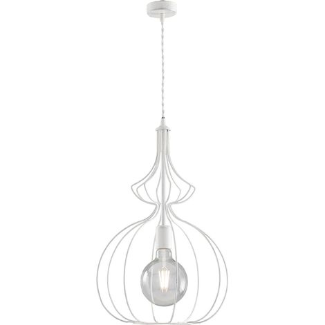 Sospensione Industrial 1Luce Olimpia Gabbia Ferro Laccato Bianco E Argento (1/3)