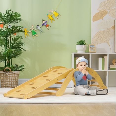 Jeu de motricité en bois 4-en-1 avec arche, rampe et coussin HAVRYA (1/4)
