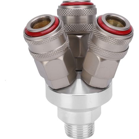 Raccord pneumatique 3 voies en acier carbone chromé, filetage G1/2in, coupleur rapide, connecteur à trois sorties, composant industriel, laiton chromé, raccord mâle-femelle, usage air comprimé (1/5)