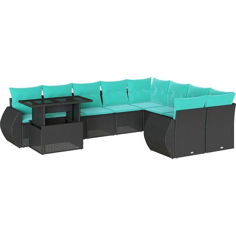 10-teiliges Gartensofa-Set mit Kissen, schwarzes Polyrattan vidaXL (1/5)