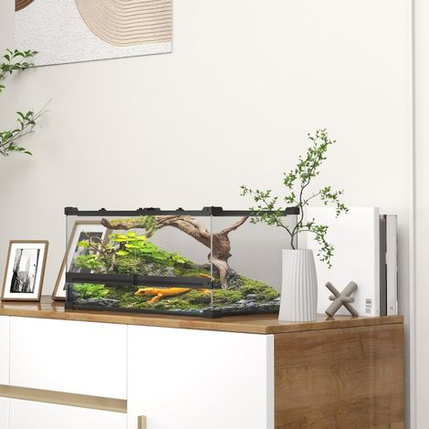 Terrario in vetro per rettili 50 x 30 x 25 cm, fondo rialzato e impermeabile, nero HAVRYA (1/3)