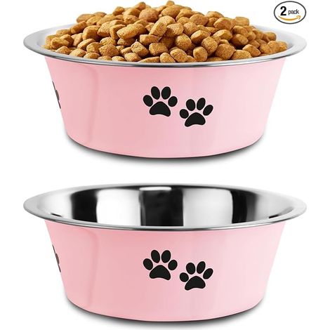 Stainless Steel Dog Bowls (Pink, 860ML), Rubber Bottom, Metal Dog Bowls for Large, Medium Dogs (1/5)