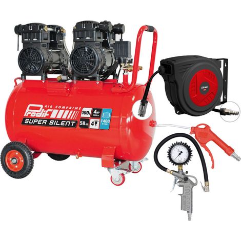 PRODIF Compresseur Super Silent SIL1003 100L 3CV + Enrouleur EN 15 + Soufflette + Poignée de Gonflage (1/5)