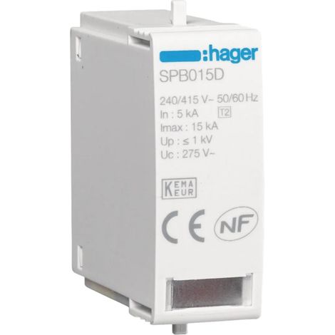 Cartouche L-N Uc 275V In 5kA Imax 15kA Up 1kV - HAGER SPB015D