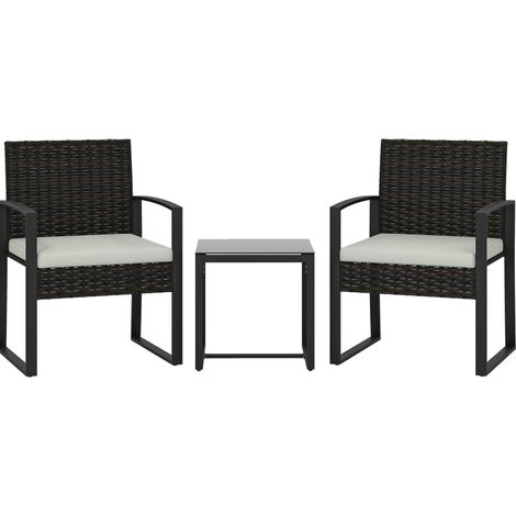 CHICFURN Salón de jardín 2 plazas 55 x 58 x 76 cm en acero efecto ratán gris crema con mesa baja (1/5)