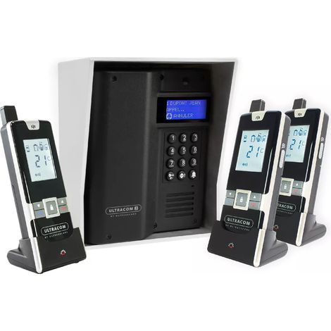 Interphone 600 mètres autonome sans-fil collectif / multipropriétés - UltraCOM3 NOIR + visière argentée + 3 combinés (1/5)